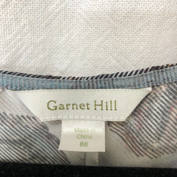 Garnet Hill SZ 08 Silk Tie Front Tunic Dress Short Sleeve Blue Gray Leaves Short - Picture 6 of 7